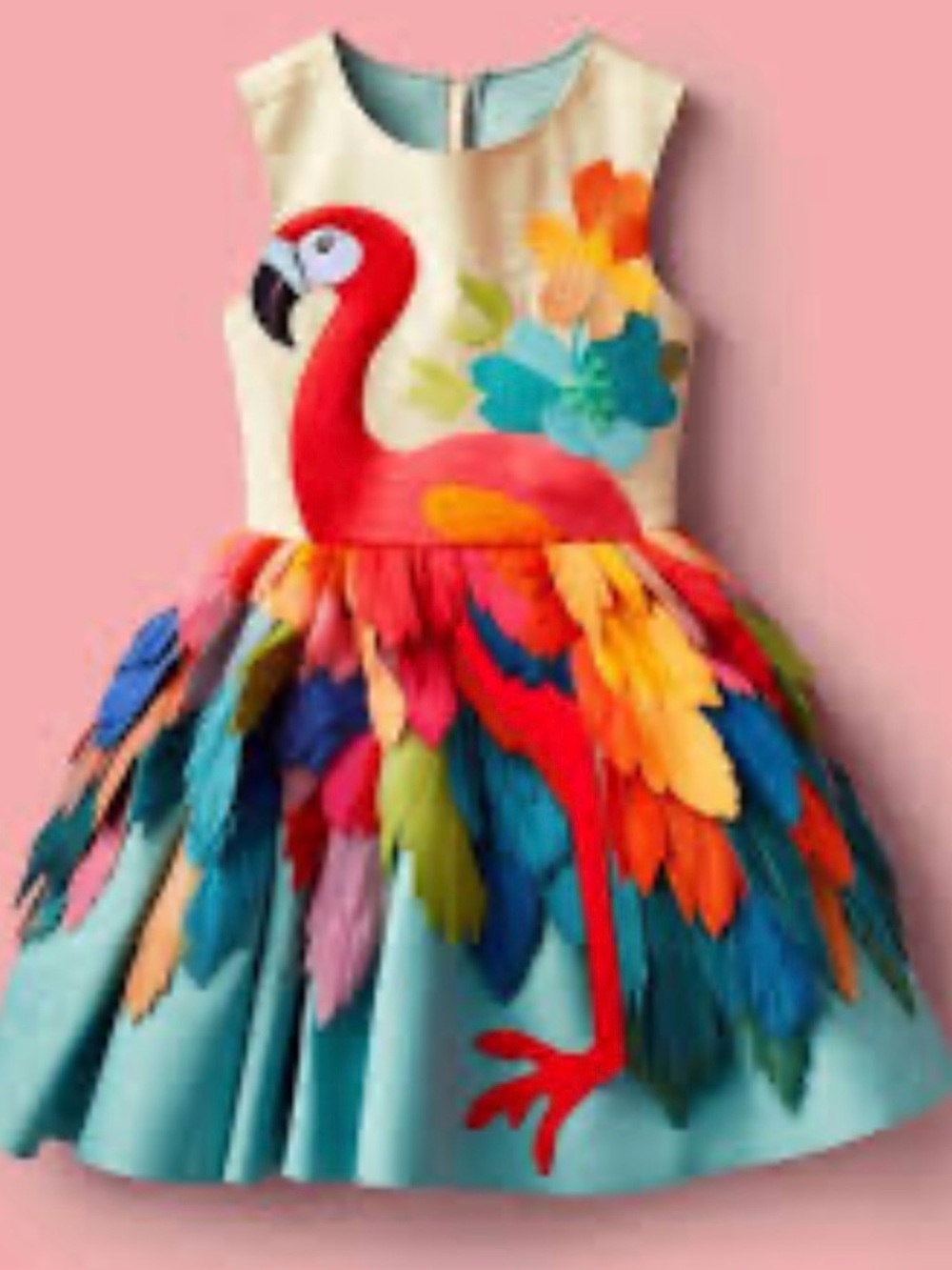 NWOT mini berni Colorful Flamingo embroidered Dress 5-6y old
